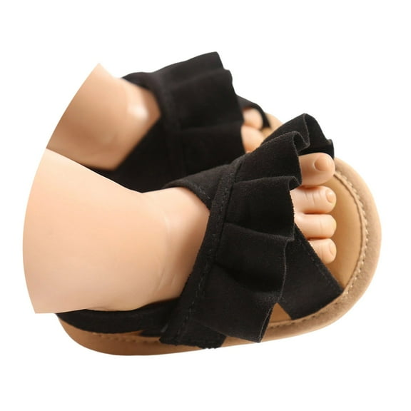 LIIPEE Girls Boys Sandals Summer Comfortable Solid Color Ruffled Open Toe Non- Soft Sole Shoes Comfort Daily Wear Sandal,Black,0-6 Months