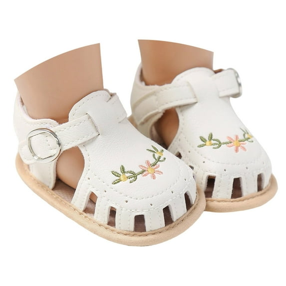 LIIPEE Girls Boys Sandals Summer Cute Flower Embroidery Closed Toe Non- Soft Sole Shoes Child Comfort School Sandal,White,12-18 Months