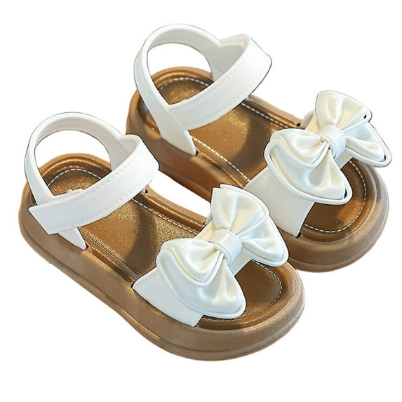 LIIPEE Girls Boys Sandals Summer Fashion New Open Toe Non- Soft Sole Hook And Loop Strap Bowknot Shoes Kids Casual Beach Sandal,White,7.5-8 Years