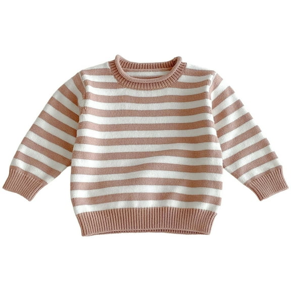 LIIPEE Girls Boys Shirt Knitted Round Neck Long Sleeve Striped Pullover Sweater Top Girl Casual Birthday Tee Shirts,Coffee,5-6 Years