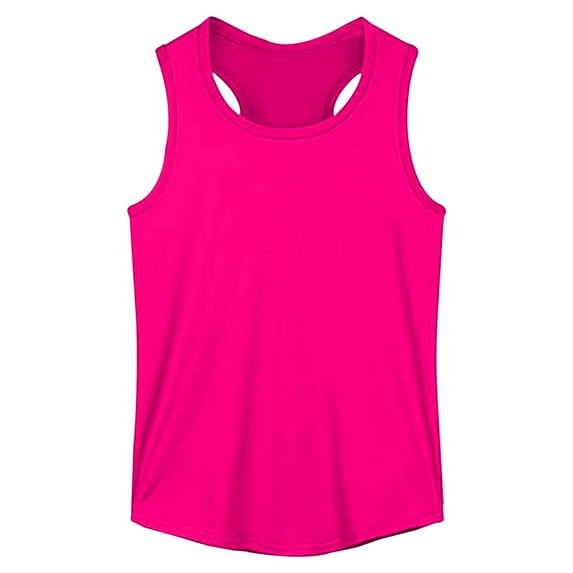LIIPEE Girls Boys Shirt Solid Color Sleeveless Round Neck Racerback Tank Top Girl Versatile Weekend Shirts,Hot Pink,7-8 Years
