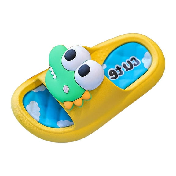 LIIPEE Girls Boys Slippers Summer Fashion Cartoon Open Toe Non-Slip Soft Sole Flip Flops Slip On Water Shoes Infant Breathable Beach Slipper,Yellow,5.5-6 Years