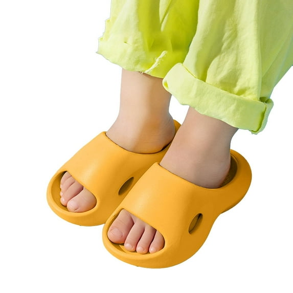 LIIPEE Girls Boys Slippers Summer Fashion Solid Color Open Toe Non- Soft Sole Flip Flops On Water Shoes Breathable Outdoor Slipper,Yellow,6-7 Years