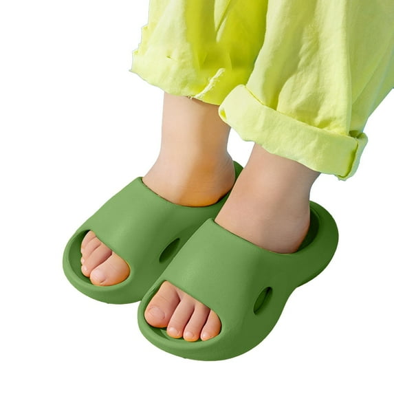 LIIPEE Girls Boys Slippers Summer Fashion Solid Color Open Toe Non- Soft Sole Flip Flops On Water Shoes Toddler Breathable Outdoor Slipper,Green,6-7 Years