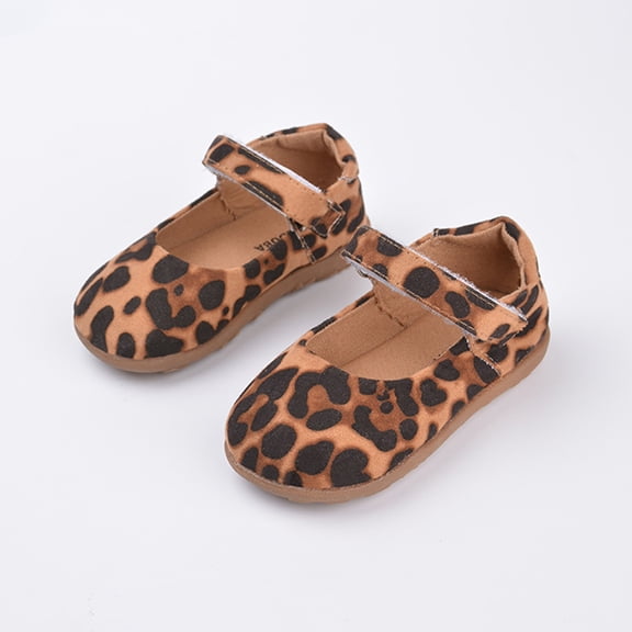 LIIPEE Girls Boys Sneakers Closed Toe Leopard Printed Hook And Loop Strap Slip On Shoes Kids Versatile Vacation Sneaker,Coffee,2-2.5 Years