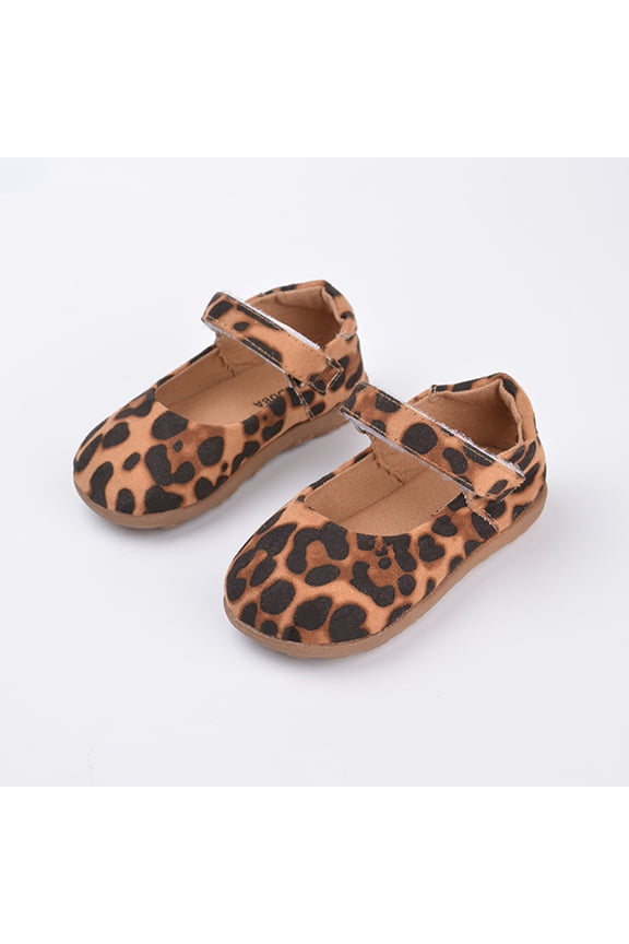 Girls Boys Sneakers Closed Toe Leopard Printed Hook And Loop Strap Slip On Shoes Kids Versatile Vacation Sneaker,Coffee,2-2.5 Years