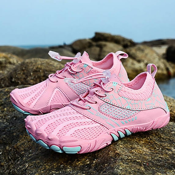 LIIPEE Girls Boys Sneakers Closed Toe Non Slip Lace Up Barefoot Sports Water Shoes Girl Classic Vacation Sneaker,Pink,5.5-6 Years