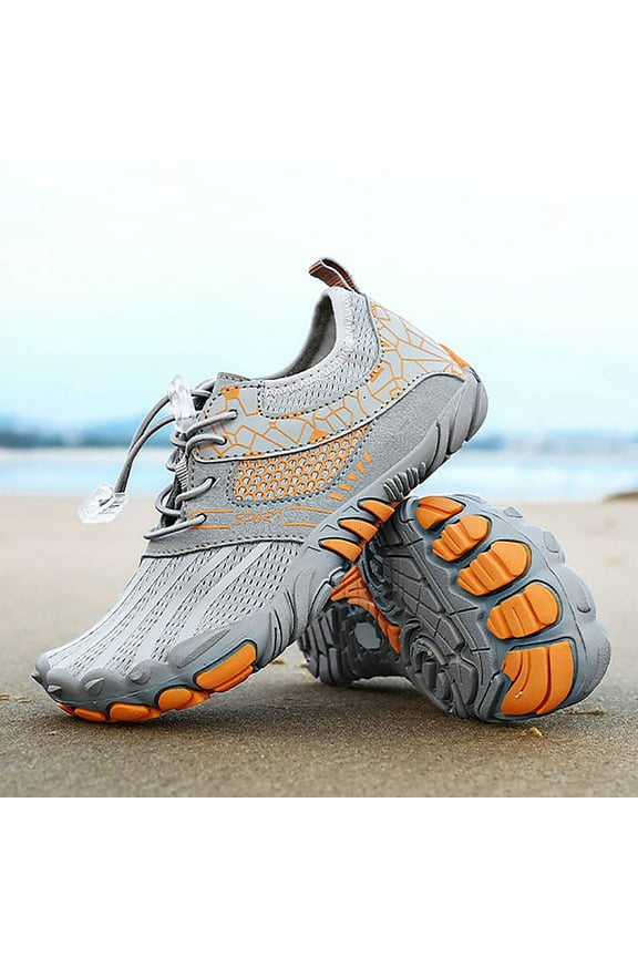 Girls Boys Sneakers Closed Toe Non Slip Lace Up Barefoot Sports Water Shoes Infant Leisure School Sneaker,Grey,4-4.5 Years