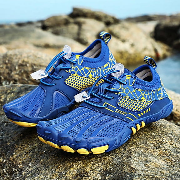 LIIPEE Girls Boys Sneakers Closed Toe Non Slip Lace Up Barefoot Sports Water Shoes Kids Leisure Birthday Sneaker,Blue,7.5-8 Years