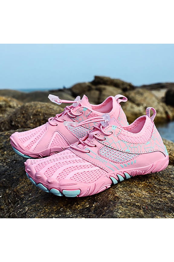 Girls Boys Sneakers Closed Toe Non Slip Lace Up Barefoot Sports Water Shoes Toddler Versatile Birthday Sneaker,Pink,3-4 Years