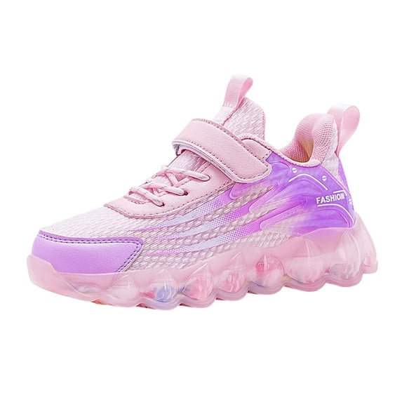 LIIPEE Girls Boys Sneakers Gradient Color Hook And Loop Strap Closed Toe Non- Sports Mesh Shoes Child Casual Party Sneaker,Light Purple,11.5-12 Years