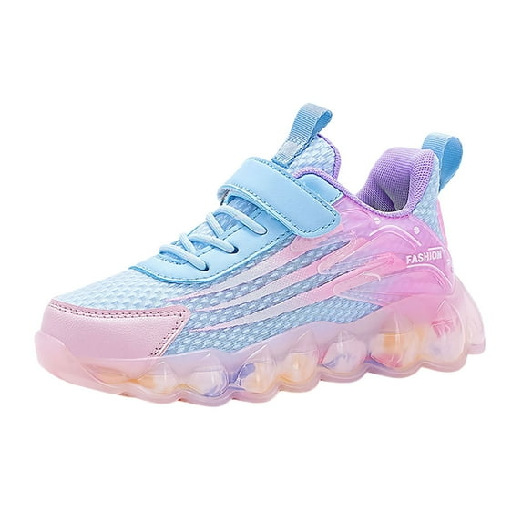 LIIPEE Girls Boys Sneakers Gradient Color Hook And Loop Strap Closed Toe Non- Sports Mesh Shoes Trendy Weekend Sneaker,Light Blue,4.5-5 Years