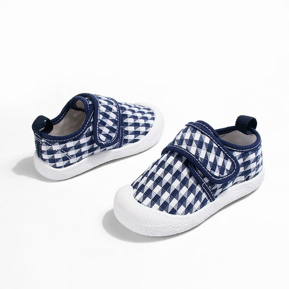LIIPEE Girls Boys Sneakers Plaid Printed Closed Toe Non- Hook And Loop Strap Canvas Shoes Toddler Casual School Sneaker,Blue,4.5-5 Years
