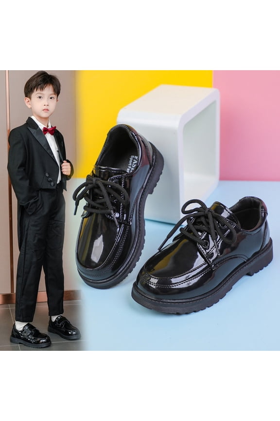 Girls Boys Sneakers Solid Color Closed Toe Lace Up Dress Shoes Kids Stylish School Sneaker,Bk1,4.5-5 Years