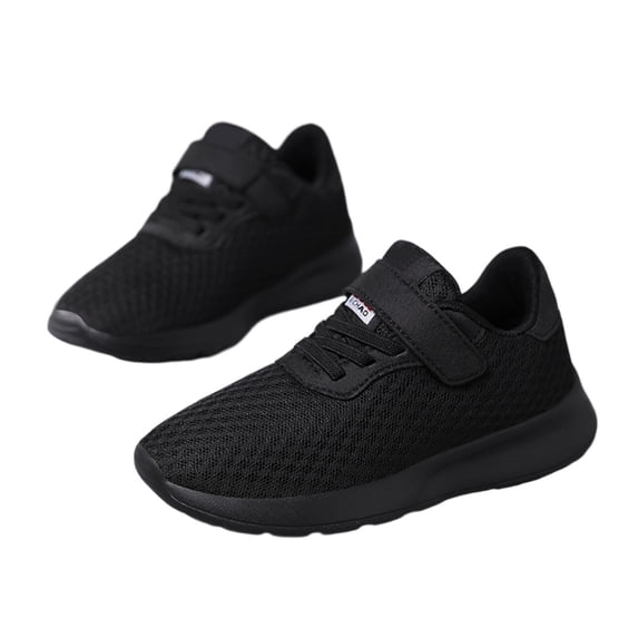 LIIPEE Girls Boys Sneakers Solid Color Hook And Loop Strap Closed Toe Non- Mesh Running Shoes Kids Versatile Weekend Sneaker,Black,11.5-12 Years