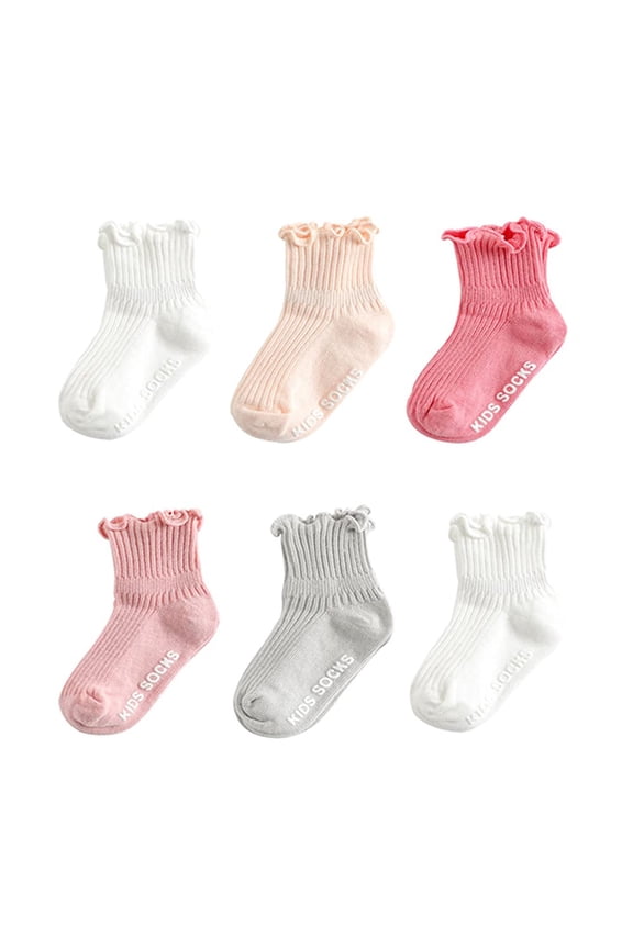 Girls Boys Sock 3 Pairs Cartoon Letter Printed Lettuce Frilly Socks Child Stylish Wedding Sock,White,4-7 Years