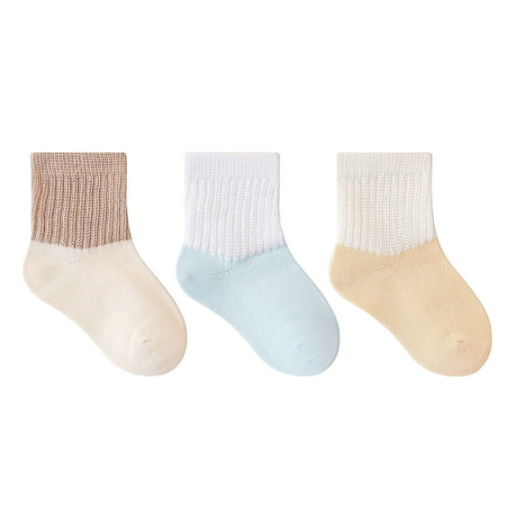 LIIPEE Girls Boys Sock 3 Pairs Color Block Cotton Mesh Ankle Socks Toddler Classic Play Sock,Khaki,0-6 Months