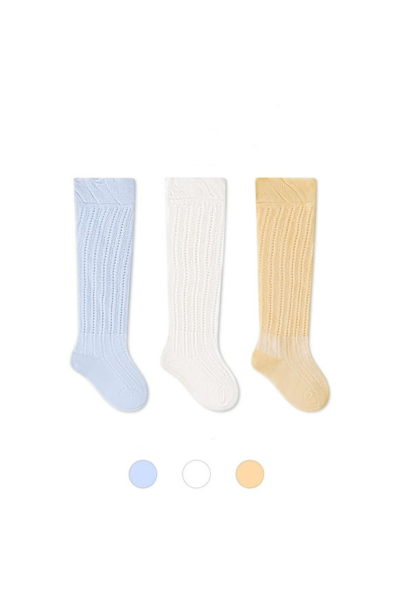 Girls Boys Sock 3 Pairs Solid Color Knee High Stockings Baby Versatile Party Sock,Light Blue,12 Months