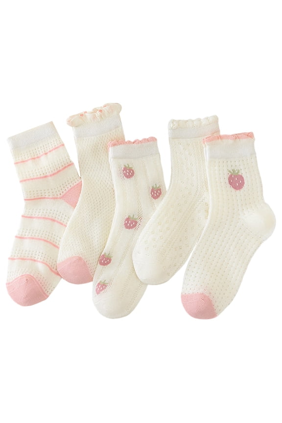 Girls Boys Sock Cartoon Graphic Printed Cotton Lettuce Frilly Socks Ankle Socks Comfort Daily Sock,Beige,3-5 Years