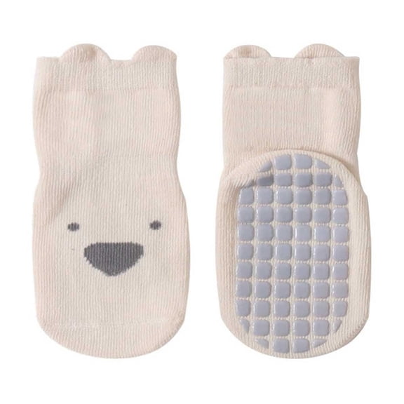 LIIPEE Girls Boys Sock Cartoon Printed Grip Socks Non First Walking Floor Socks Baby Stylish Daily Sock,Beige,3-5 Years