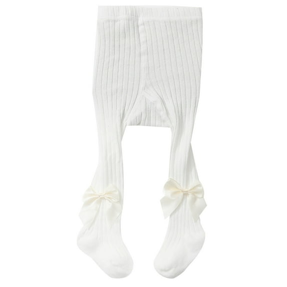 LIIPEE Girls Boys Sock Solid Color Bowknot Trim Tights Leggings Pantyhose Baby Stylish Wedding Sock,White,1-2 Years