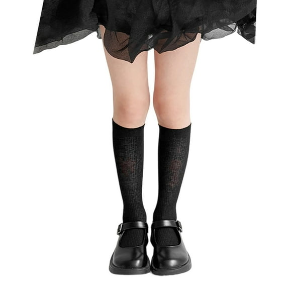 LIIPEE Girls Boys Sock Solid Color Cotton Knee High Stockings Girl Comfort Party Sock,Black,5-8 Years