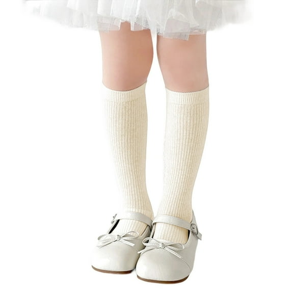 LIIPEE Girls Boys Sock Solid Color Cotton Knee High Stockings Kids Trendy Daily Sock,Beige,5-8 Years