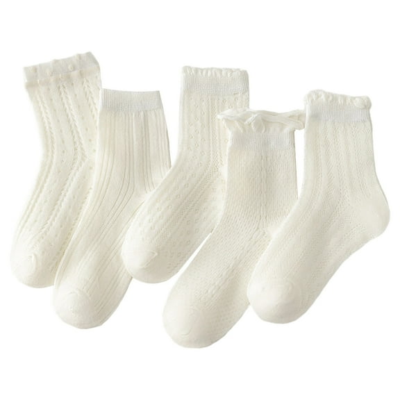 LIIPEE Girls Boys Sock Solid Color Cotton Lettuce Frilly Socks Ankle Socks Child Versatile Party Sock,White,6-8 Years