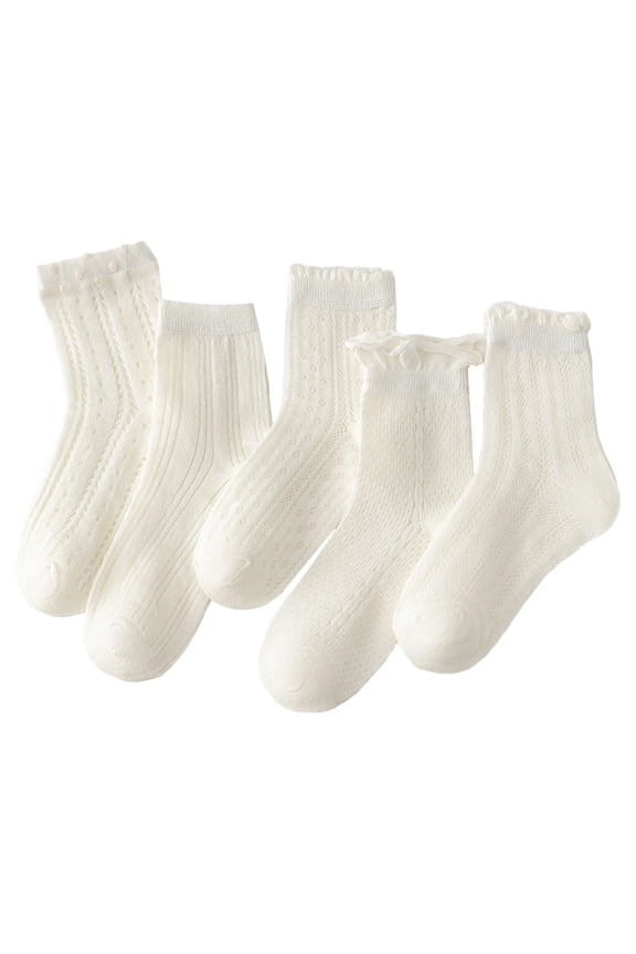 Girls Boys Sock Solid Color Cotton Lettuce Frilly Socks Ankle Socks Child Versatile Party Sock,White,6-8 Years