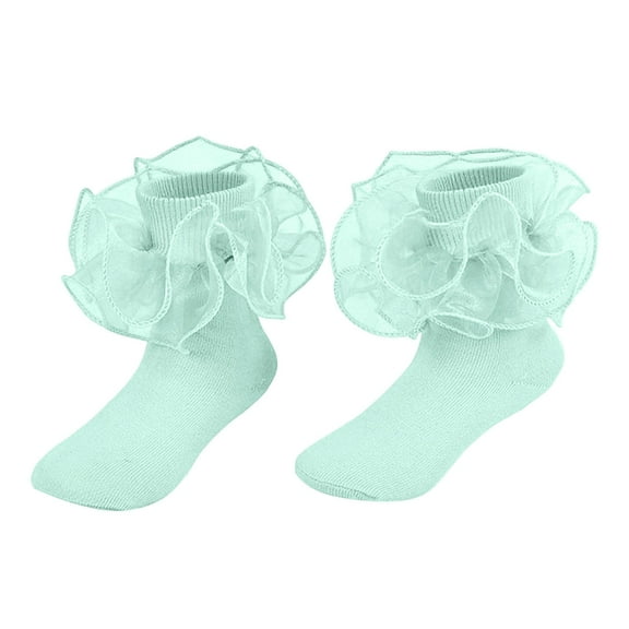 LIIPEE Girls Boys Sock Solid Color Ruffle Socks Double Lace Mesh Frilly Dance Socks Toddler Trendy Wedding Sock,Light Green,4-6 Years