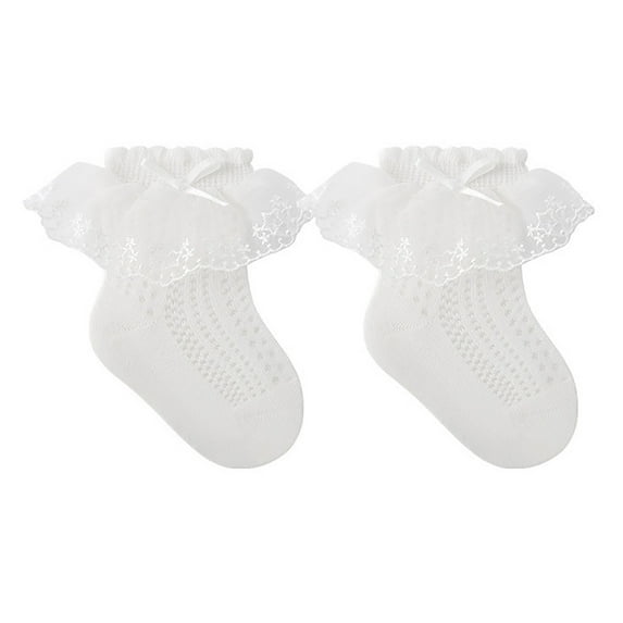 LIIPEE Girls Boys Sock Solid Color Ruffle Socks Lace Mesh Bowknot Lettuce Frilly Socks Comfort Wedding Sock,White,0-12 Months