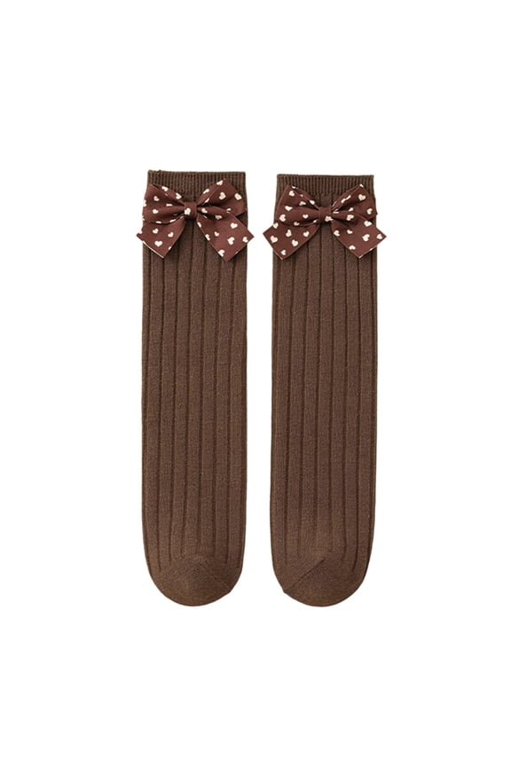 Girls Boys Socks Bowknot Closed Toe Non- Knee-High Straight Leg Socks Girls Comfortable Birthday Wedding Weekend Socks,Brown,0-12 Years