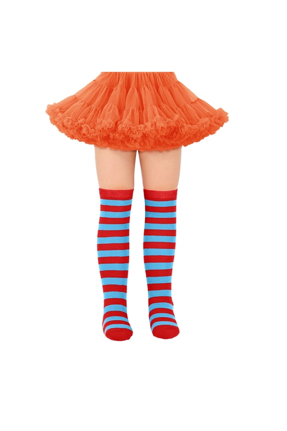 Girls Boys Socks Knit Closed Toe Non- Knee-High Striped Socks Stockings Child Classic Indoor Outdoor Wear Socks,Blue,7-12 Years