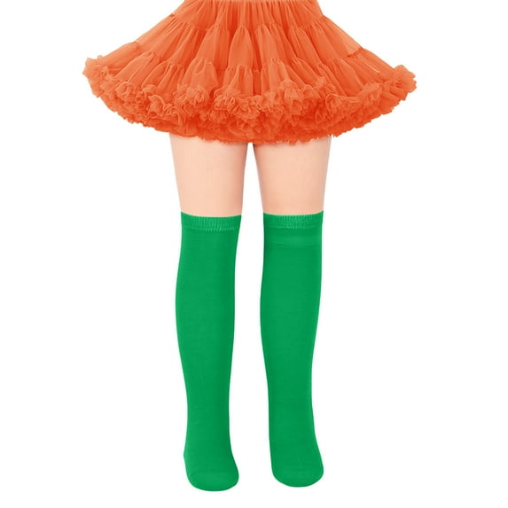 LIIPEE Girls Boys Socks Solid Color Closed Toe Non- Knee-High Socks Stockings Child Trendy Casual Daily Party Photoshoot Socks,Green,7-12 Years