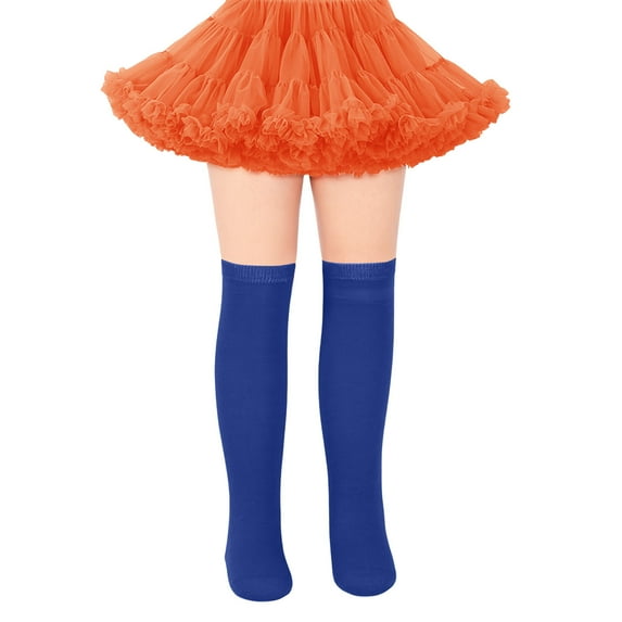 LIIPEE Girls Boys Socks Solid Color Closed Toe Non- Knee-High Socks Stockings Kids Stylish Indoor Outdoor Wear Socks,Blue,7-12 Years