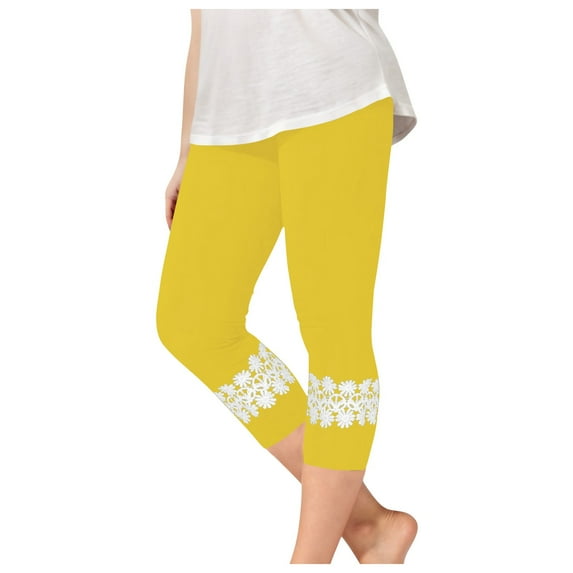 LIIPEE Girls Boys Sports Leggings Pants Summer Casual Comfortable Solid Color Lace Trim Stretchy Elastic Waist Calf-Length Pants Girl Classic Party Pants,Yellow,3-4 Years