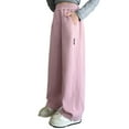 thumbnail image 1 of LIIPEE Girls Boys Sports Pants Spring Fall Casual Stretch Elastic Waist Straight Wide Leg Pants With Pockets Girl Classic Daily Pants,Pink,12-13 Years, 1 of 4