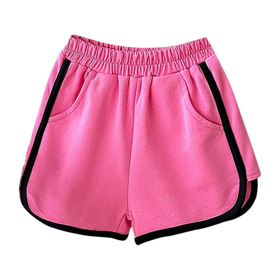 LIIPEE Girls Boys Sports Shorts Summer Casual Comfortable Solid Color Elastic Waist Shorts With Pockets Kids Stylish Outdoor Sports Shorts,Hot Pink,3-4 Years