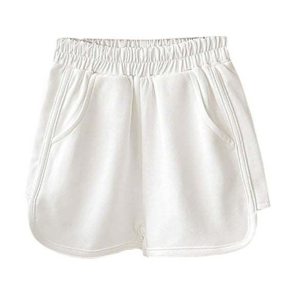 LIIPEE Girls Boys Sports Shorts Summer Casual Comfortable Solid Color Elastic Waist Shorts With Pockets Toddler Leisure Beach Shorts,White,1-2 Years