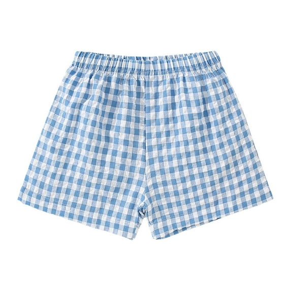 LIIPEE Girls Boys Sports Shorts Summer Casual Plaid Printed Stretch Elastic Empire Waist Shorts Toddler Versatile Outdoor Wear,Blue,4-5 Years