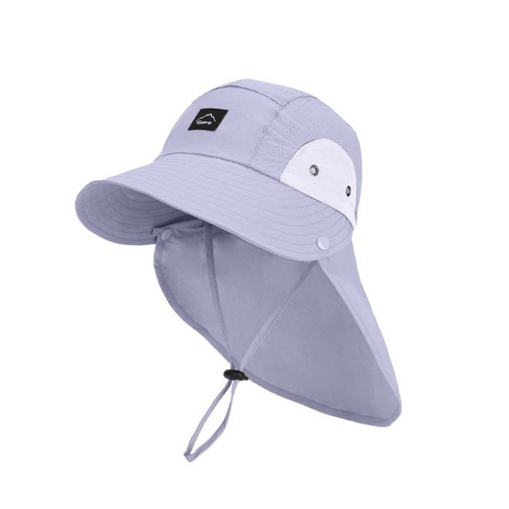 LIIPEE Girls Boys Sun Cap Color Block Mesh Bucket Wide Brim Adjustable Strap Hat Protection Caps With Neck Flap Child Classic Party Hats,Dark Gray,One Size
