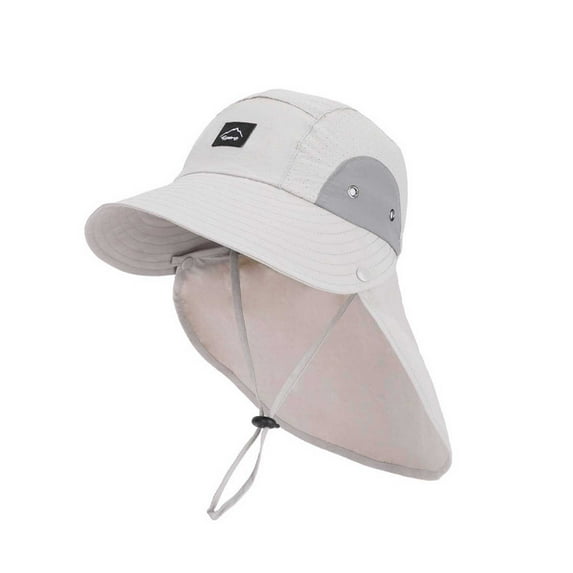 LIIPEE Girls Boys Sun Cap Color Block Mesh Bucket Wide Brim Adjustable Strap Hat Protection Caps With Neck Flap Kids Trendy Picnic Hats,Light Gray,One Size