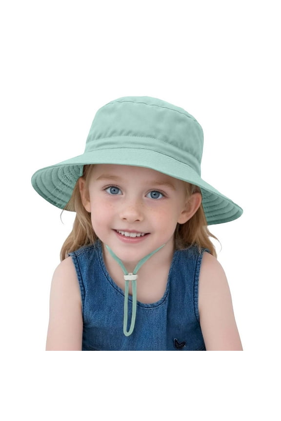 Girls Boys Sun Cap Solid Color Adjustable Strap Bucket Wide Brim Hat Protection Caps Versatile School Hats,Green,2-6 Years