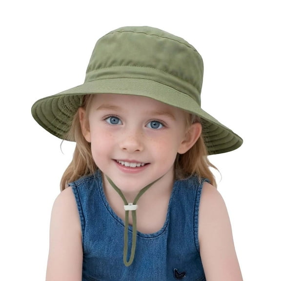 LIIPEE Girls Boys Sun Cap Solid Color Adjustable Strap Bucket Wide Brim Hat Protection Caps Toddler Cute Vacation Hats,Army Green,2-6 Years