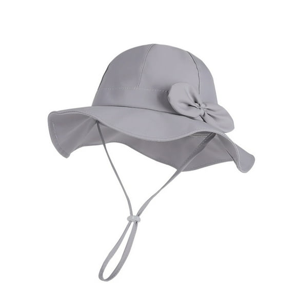 LIIPEE Girls Boys Sun Cap Solid Color Bowknot Bucket Wide Brim Adjustable Strap Hat Protection Caps Classic Party Hats,Grey,One Size
