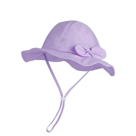 LIIPEE Girls Boys Sun Cap Solid Color Bowknot Bucket Wide Brim Adjustable Strap Hat Protection Caps Versatile Vacation Hats,Purple,One Size