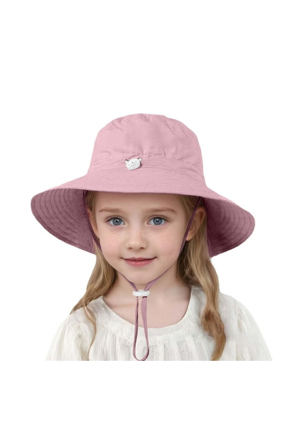 Girls Boys Sun Cap Spring Summer Adjustable Wide Brim Bucket Hat Sunscreen Sunshade Hat Protection Caps Baby Breathable Play Hats,Pink,7-10 Years
