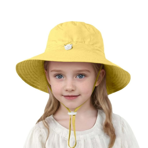 LIIPEE Girls Boys Sun Cap Spring Summer Adjustable Wide Brim Bucket Hat Sunscreen Sunshade Hat Protection Caps Girls Stylish Vacations Hats,Yellow,4-7 Years