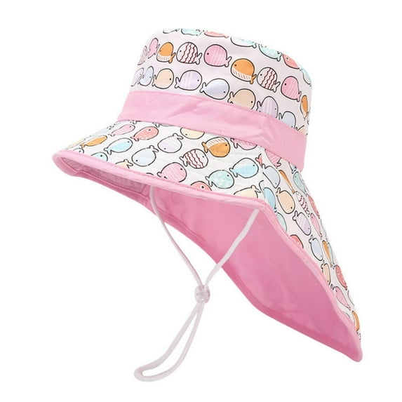 LIIPEE Girls Boys Sun Cap Summer Cartoon Wide Brim Adjustable Strap Lightweight Breathable Outdoor Protection Bucket Hat With Neck Flap Baby Lovely Sunscreen Sunshade Hats,Pink2,One Size