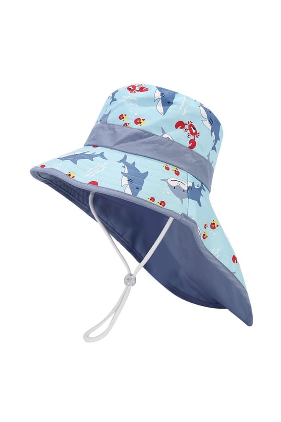 Girls Boys Sun Cap Summer Cartoon Wide Brim Adjustable Strap Lightweight Breathable Outdoor Protection Bucket Hat With Neck Flap Kids Classic Sunscreen Sunshade Hats,Light Blue,One Size